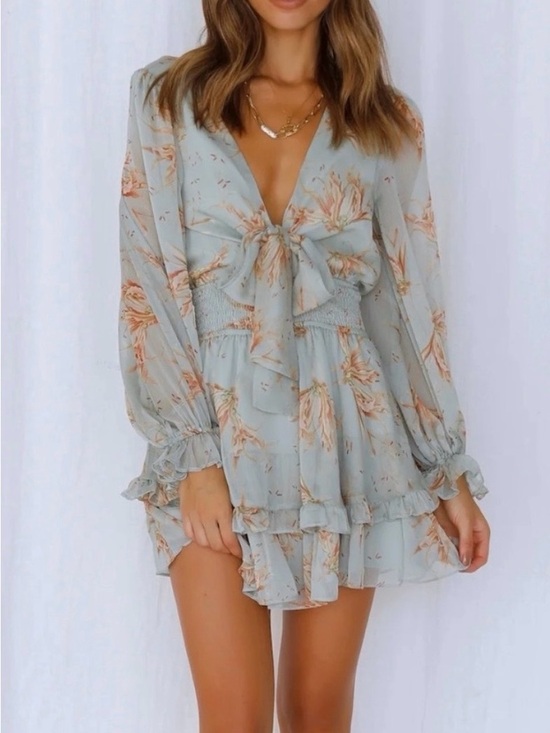 Hello Molly Dresses & Skirts - Hello Molly Sage Chiffon Tie-Front Mini Dress | XS / US 2 Like New